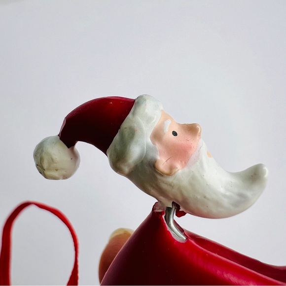 Pier One Imports 2 vintage Santa Claus Christmas ornament Holiday Wood Porcelain - Picture 5 of 8